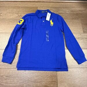 Polo Ralph Lauren Boys Long Sleeve Big Pony Classic Polo Shirt Blue Size L 14/16